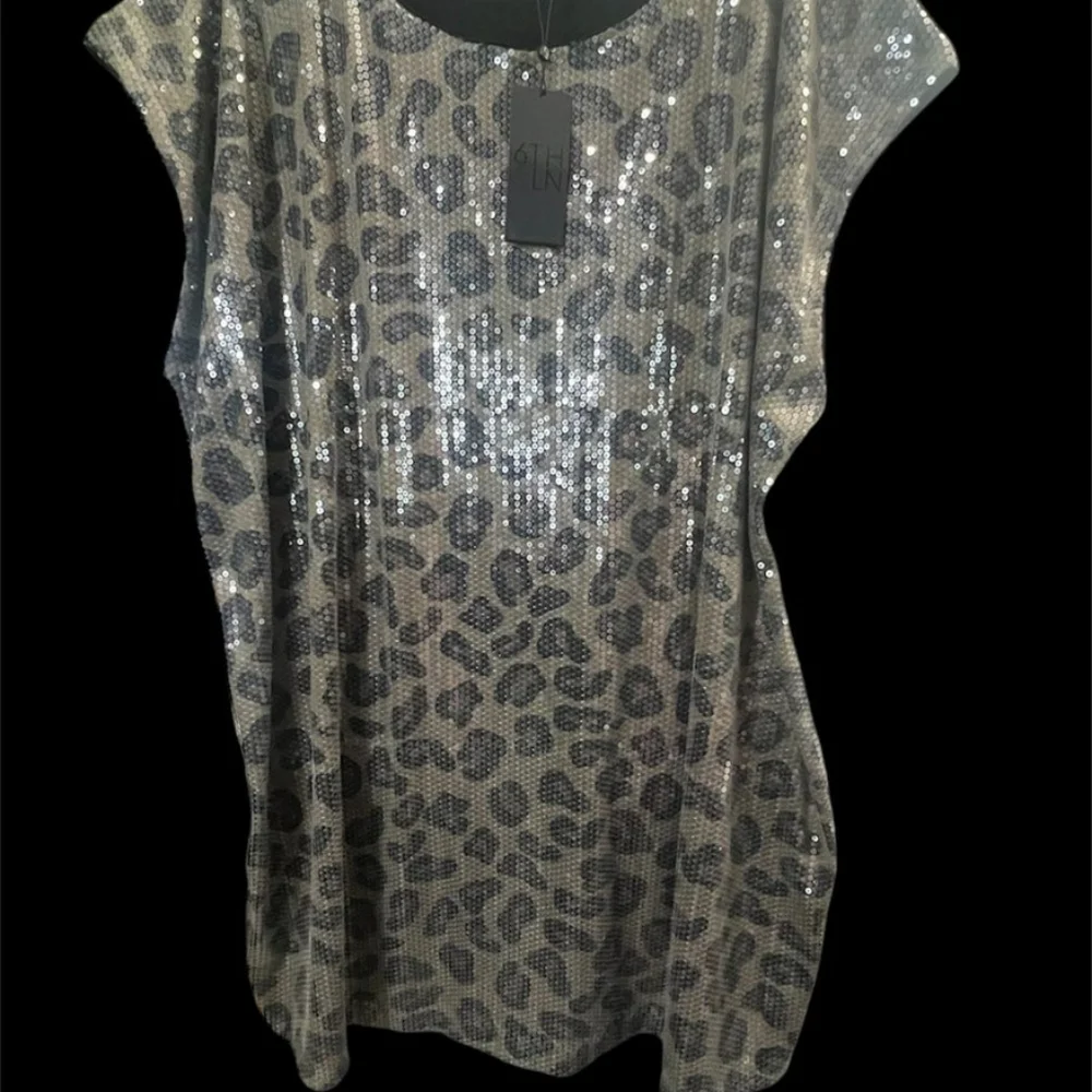 6TH & LN Leopard Print Sequined Mini Dress - Picture 6 of 8